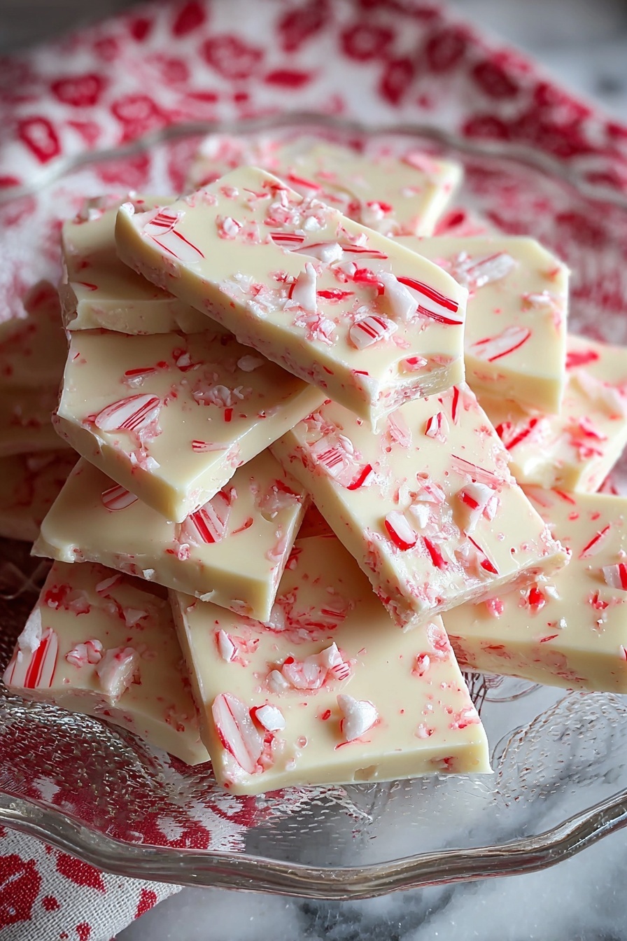 A stack of white chocolate peppermint bark.