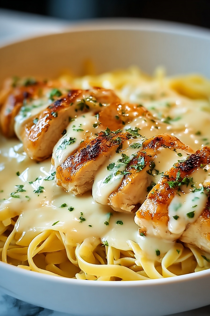 A dish of chicken and noodles.