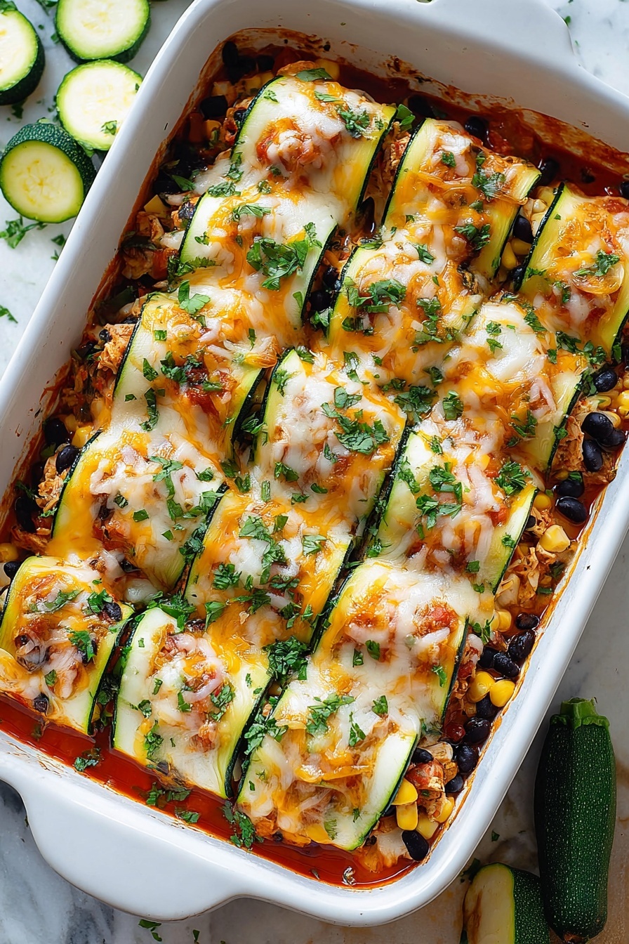 A dish of zucchini enchilada roll ups.