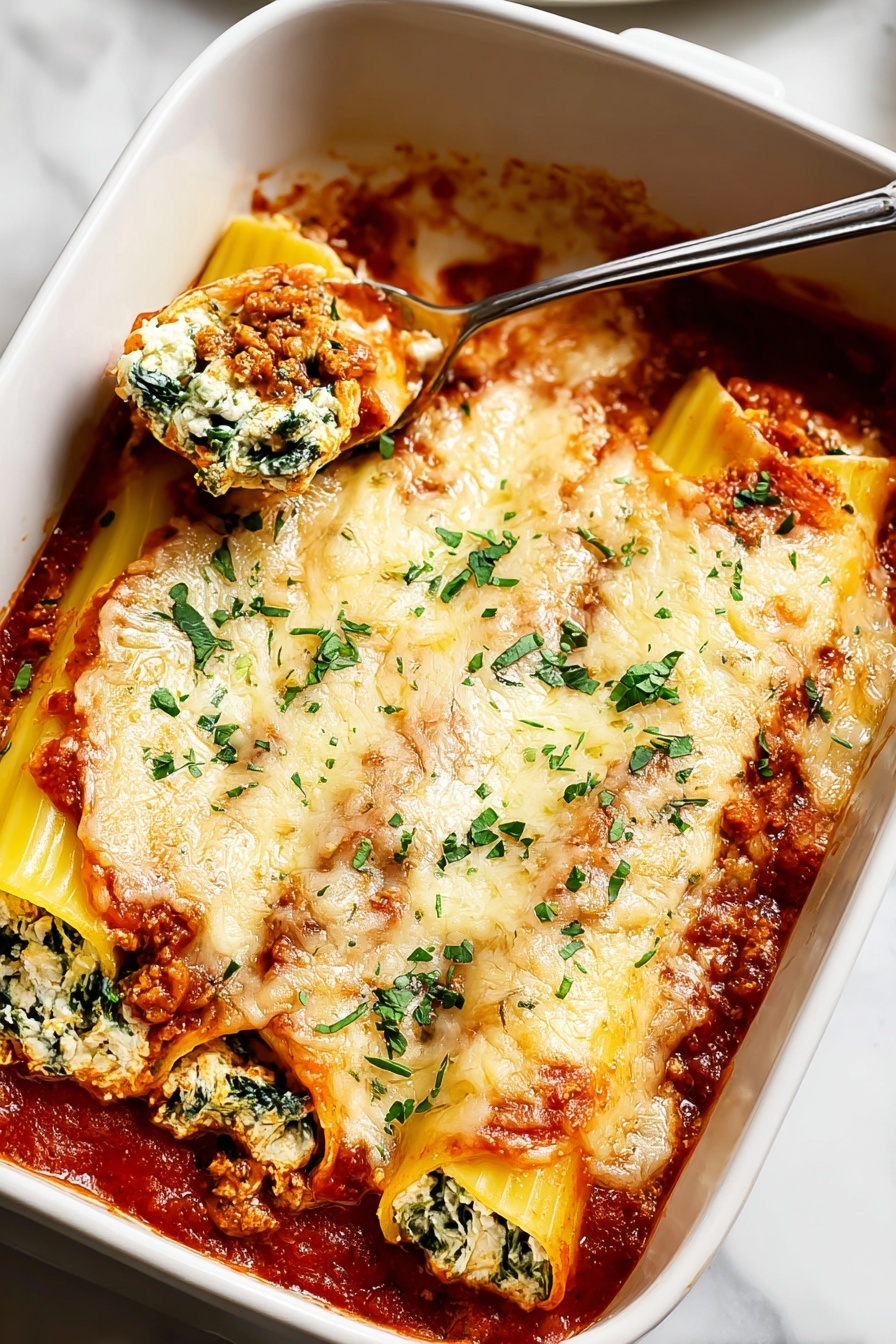 A dish of crepe manicotti with spinach ricotta filling.