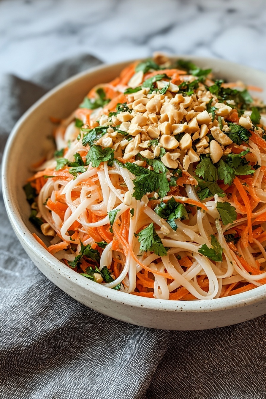 A bowl of Thai Peanut Carrot Noodles with a Twist.