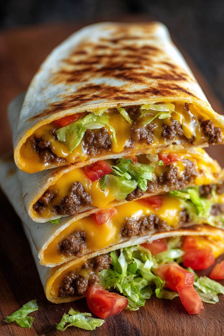 A cheeseburger crunch with lettuce and tomato.