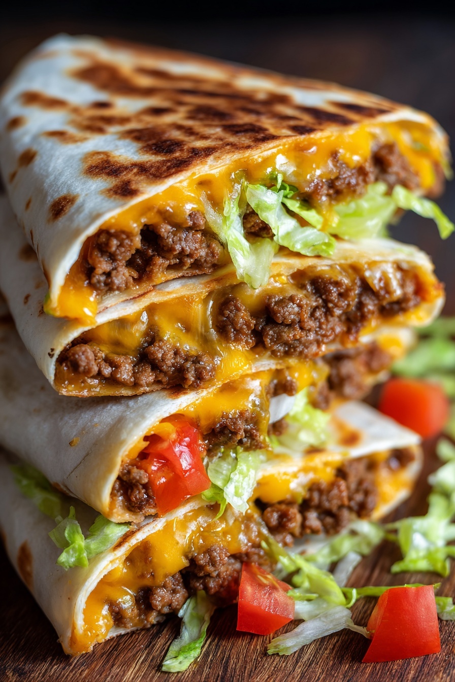 A cheeseburger crunch with lettuce and tomato.