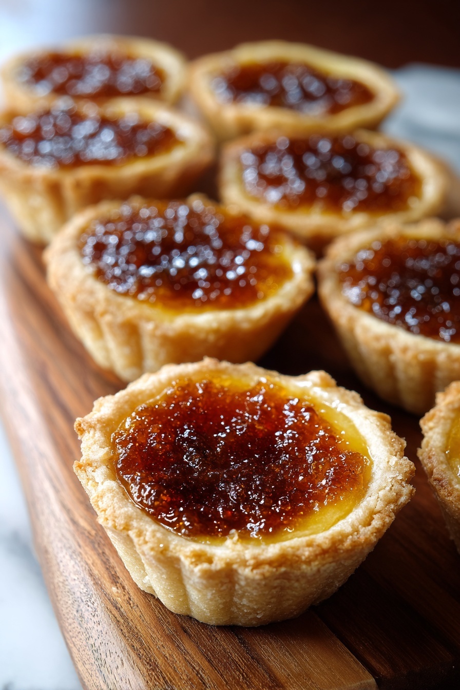 A plate of butter tarts with a brown sauce.
