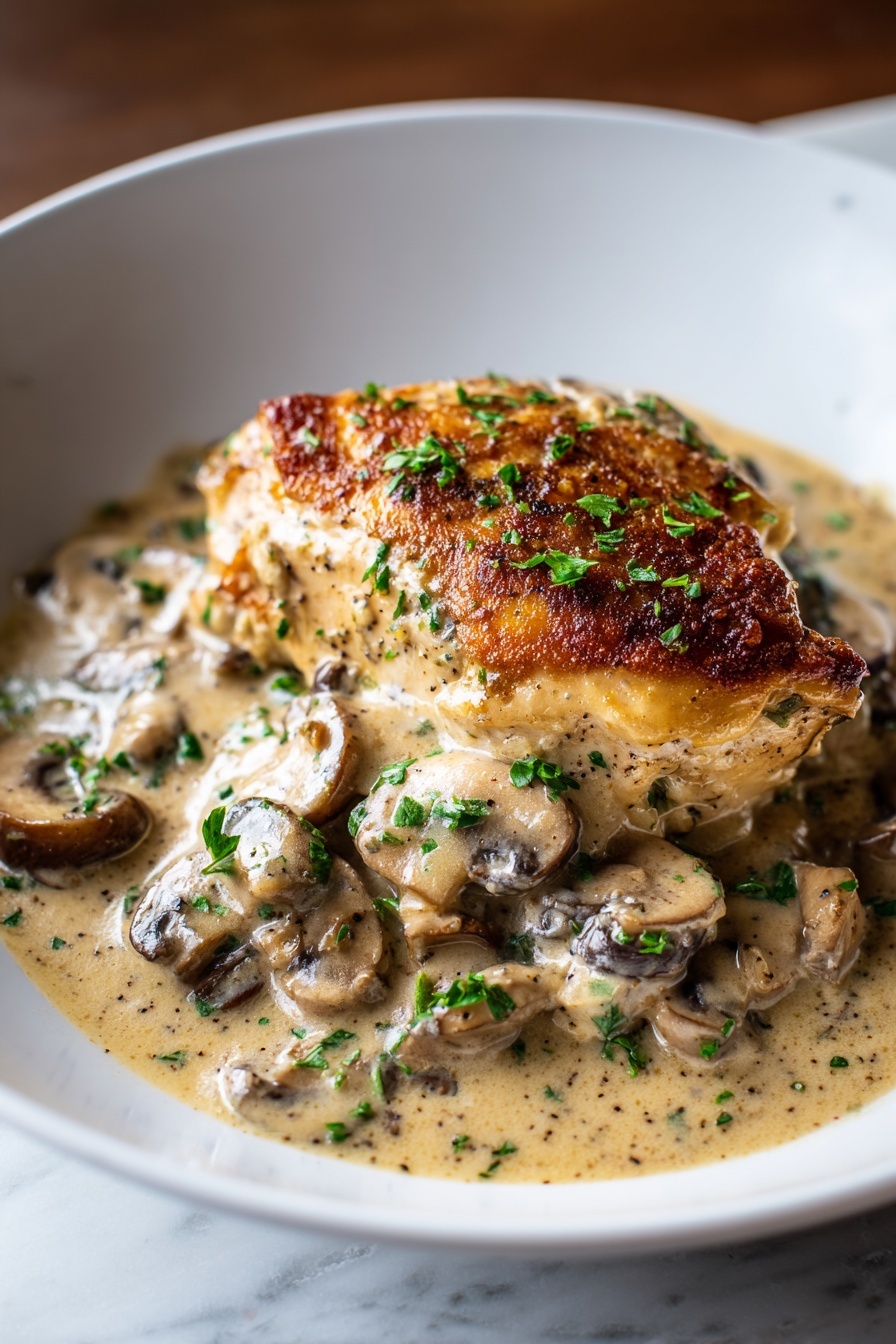 A bowl of chicken and gravy.