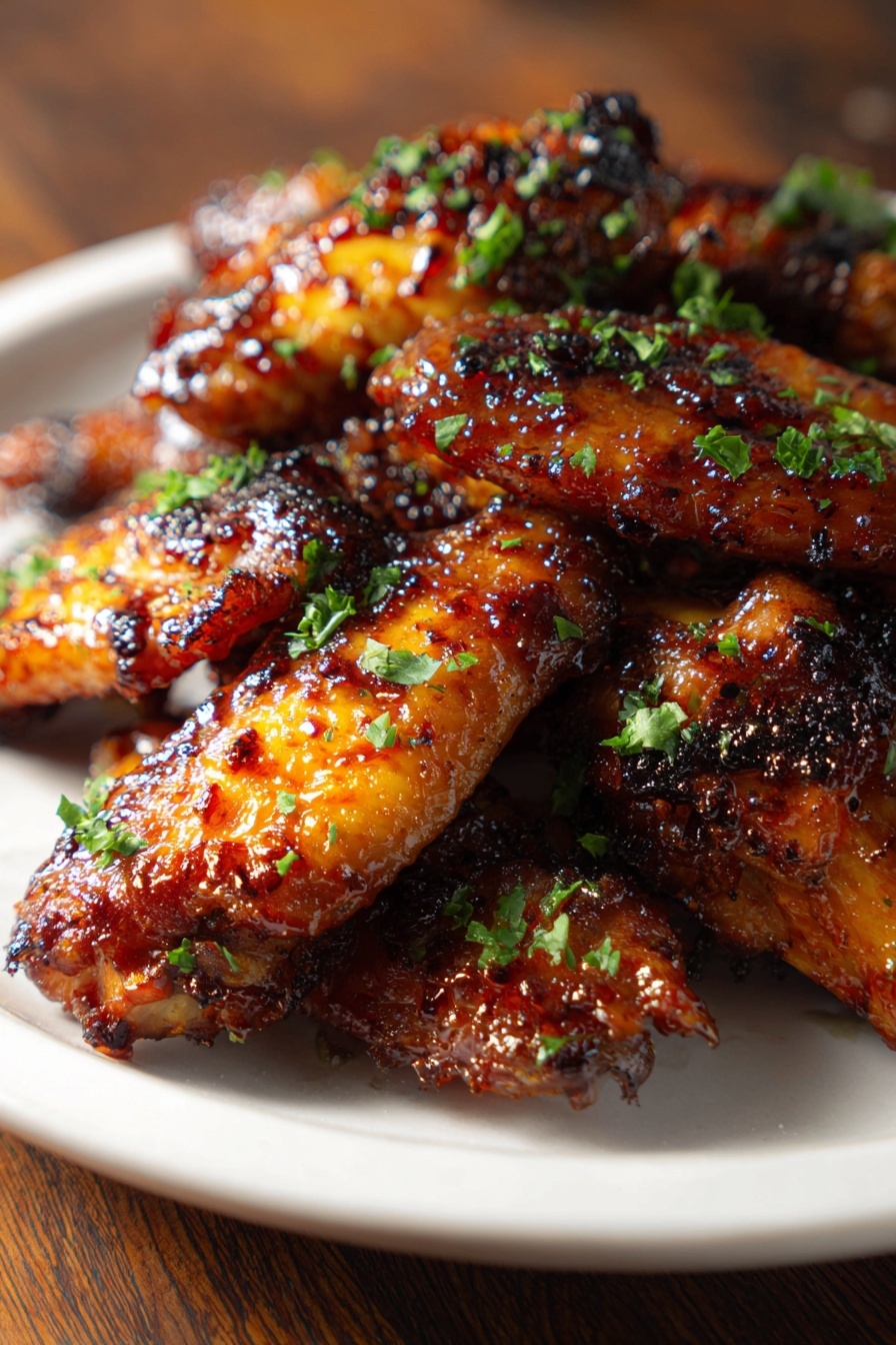 A plate of smothered chicken wings.