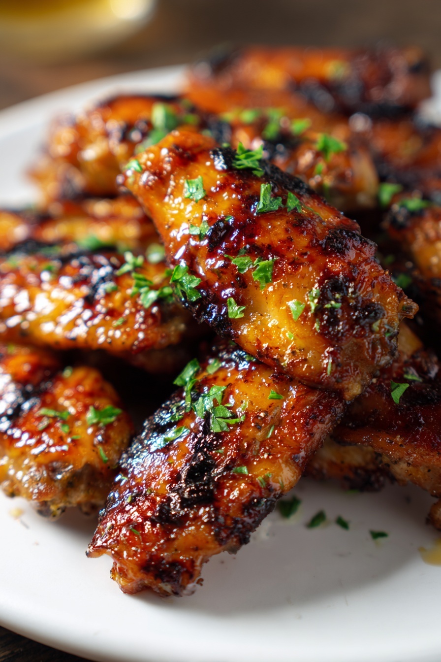A plate of smothered chicken wings.