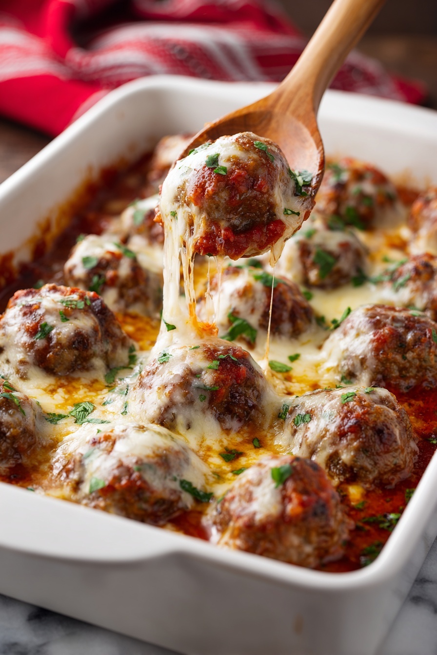 A white bowl filled with meatballs and cheese.