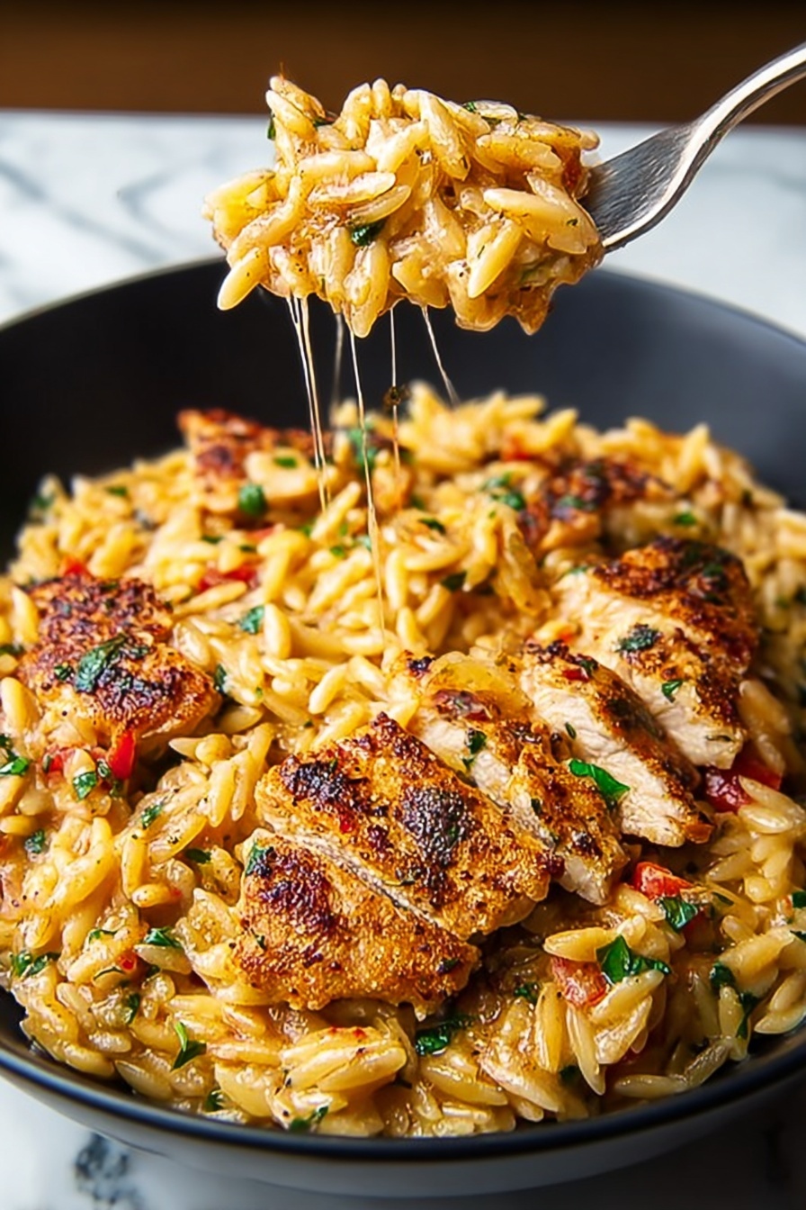 A bowl of food with a spoon in it.