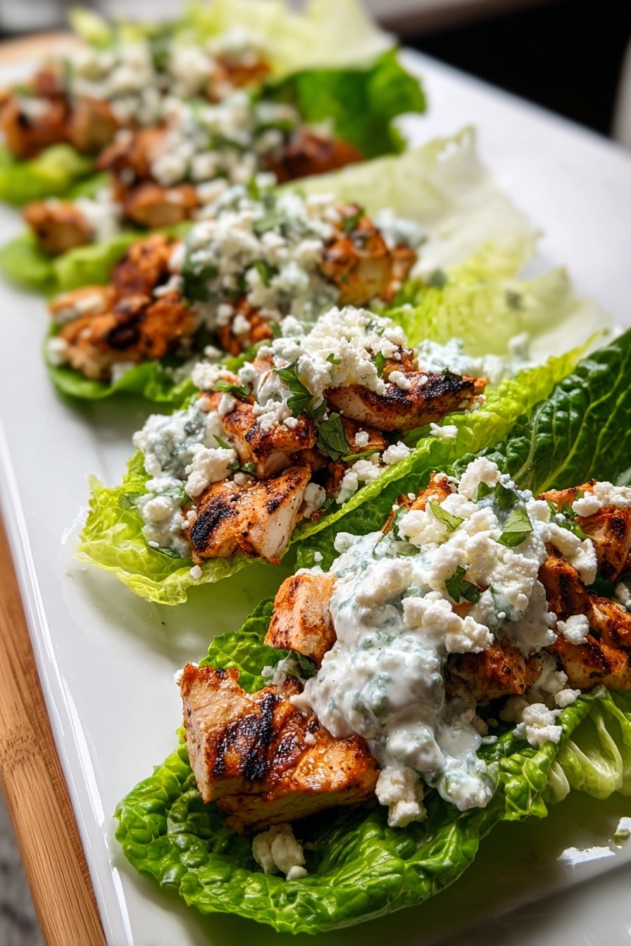 A plate of chicken with feta sauce and lettuce.
