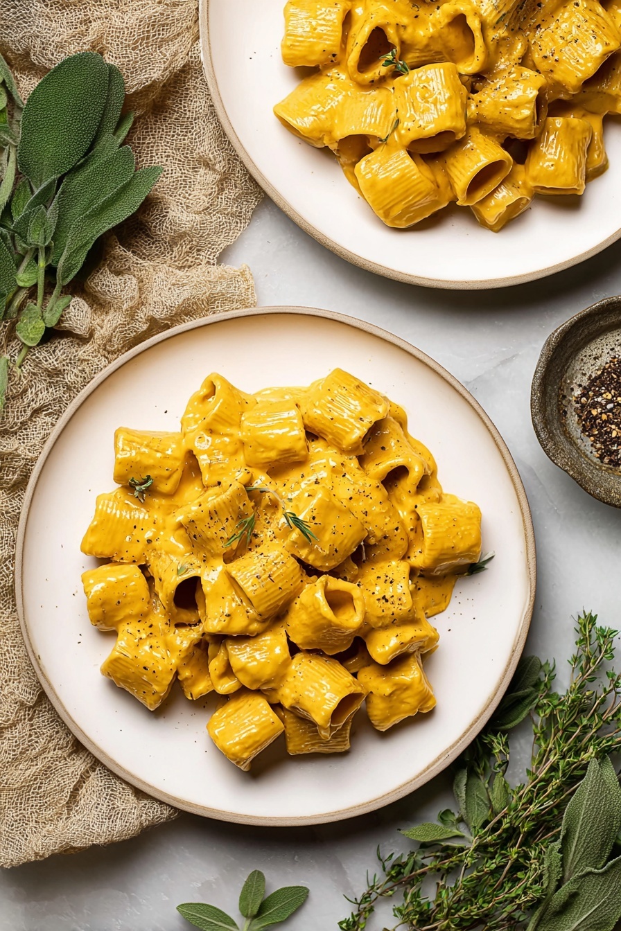 A plate of creamy roasted butternut squash pasta.