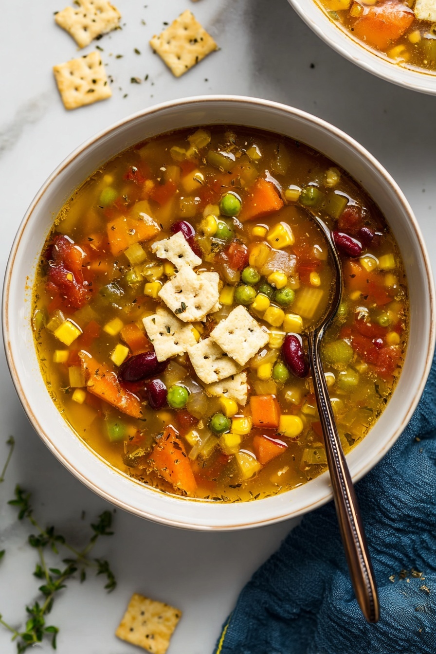 A bowl of soup with a spoon in it.