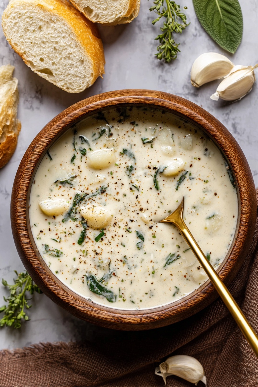 A bowl of soup with a spoon in it.