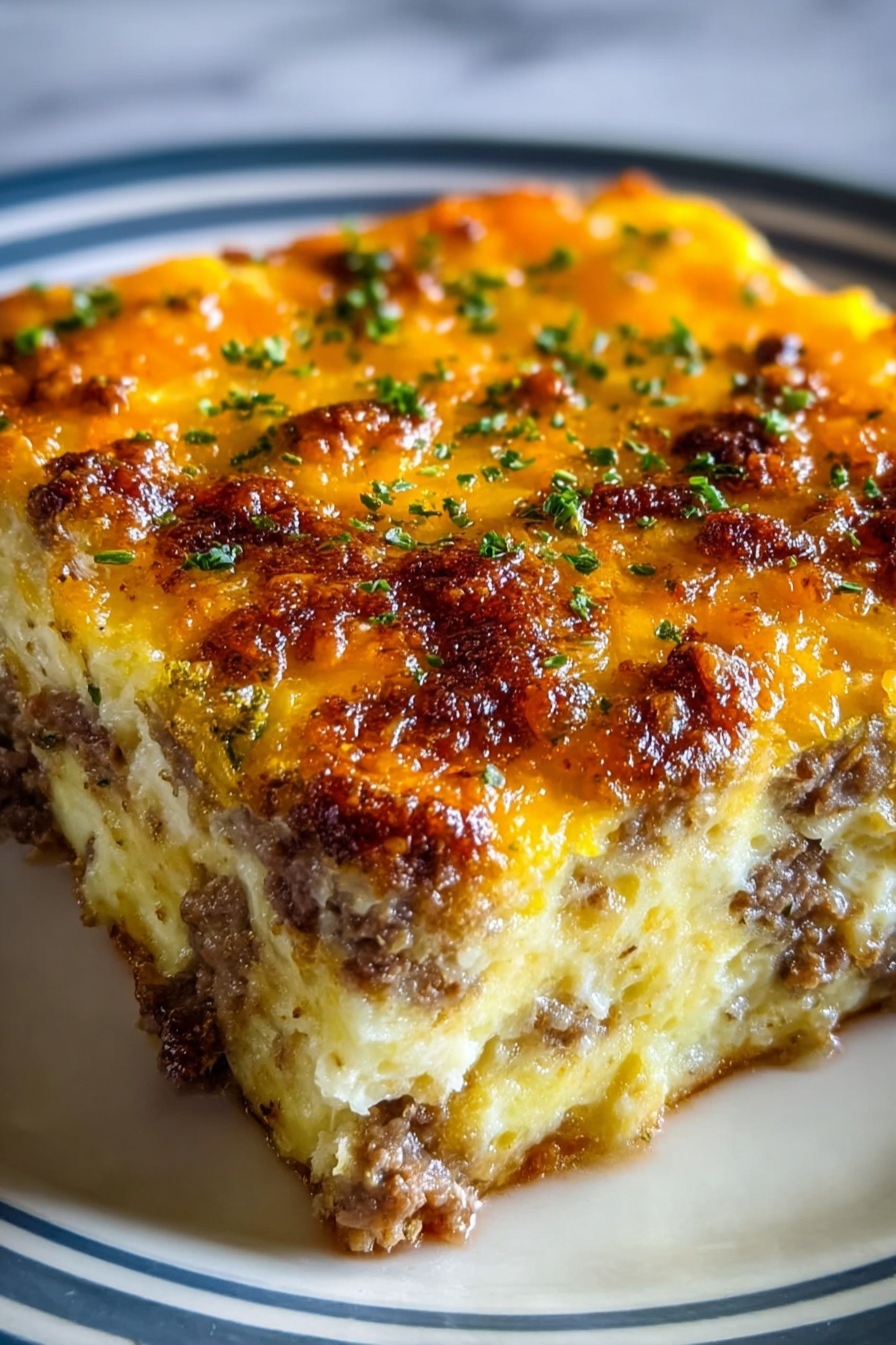 A slice of sausage hashbrown breakfast casserole.