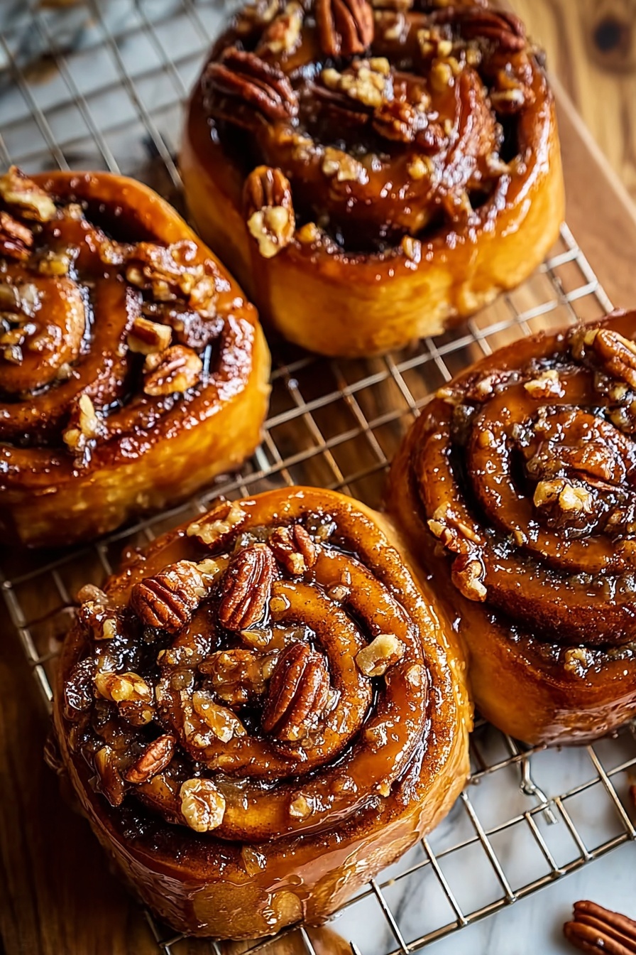A tray of sticky buns with nuts.