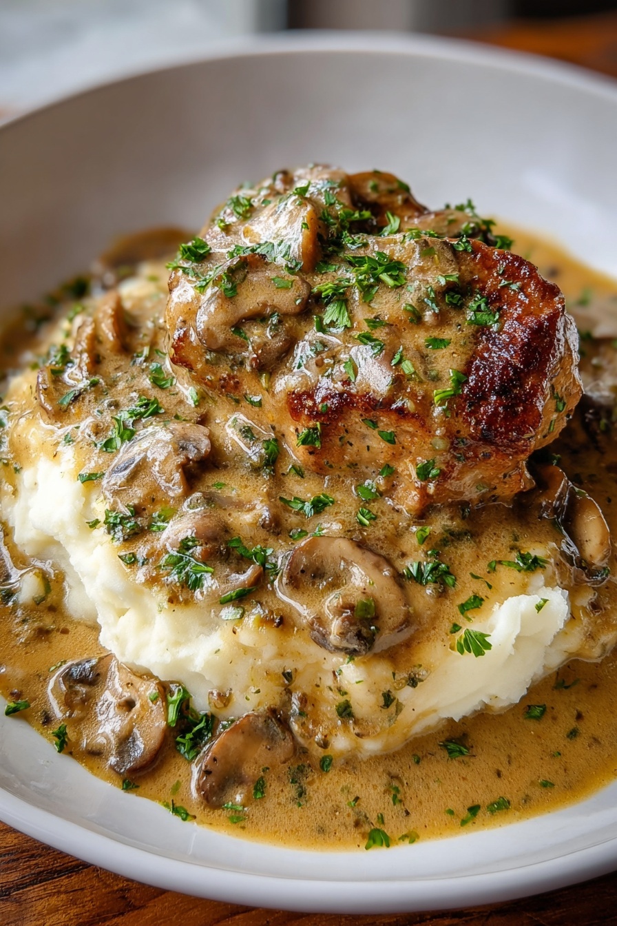 A plate of smothered chicken thighs with gravy.