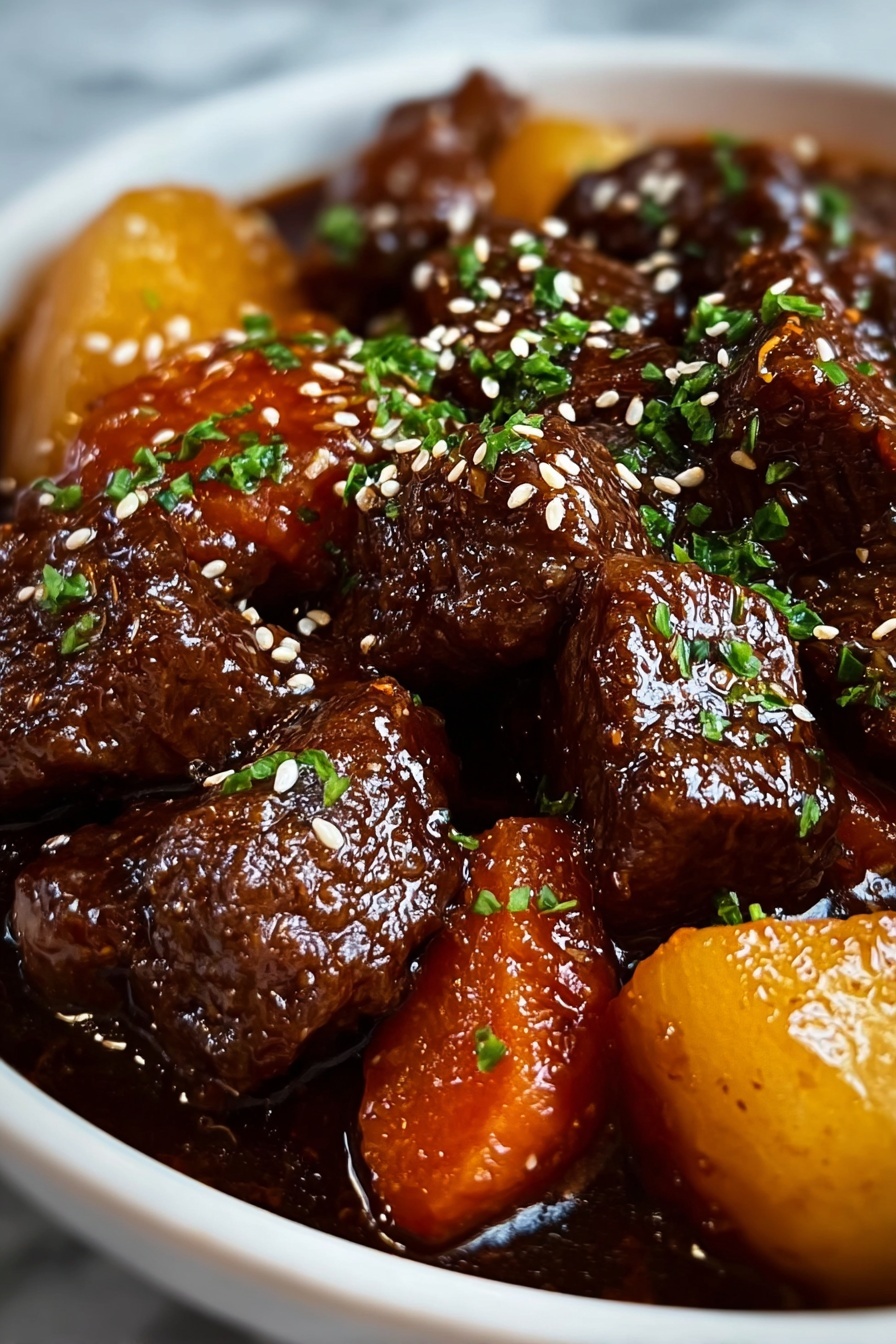 A close up of a delicious Korean style pot roast.