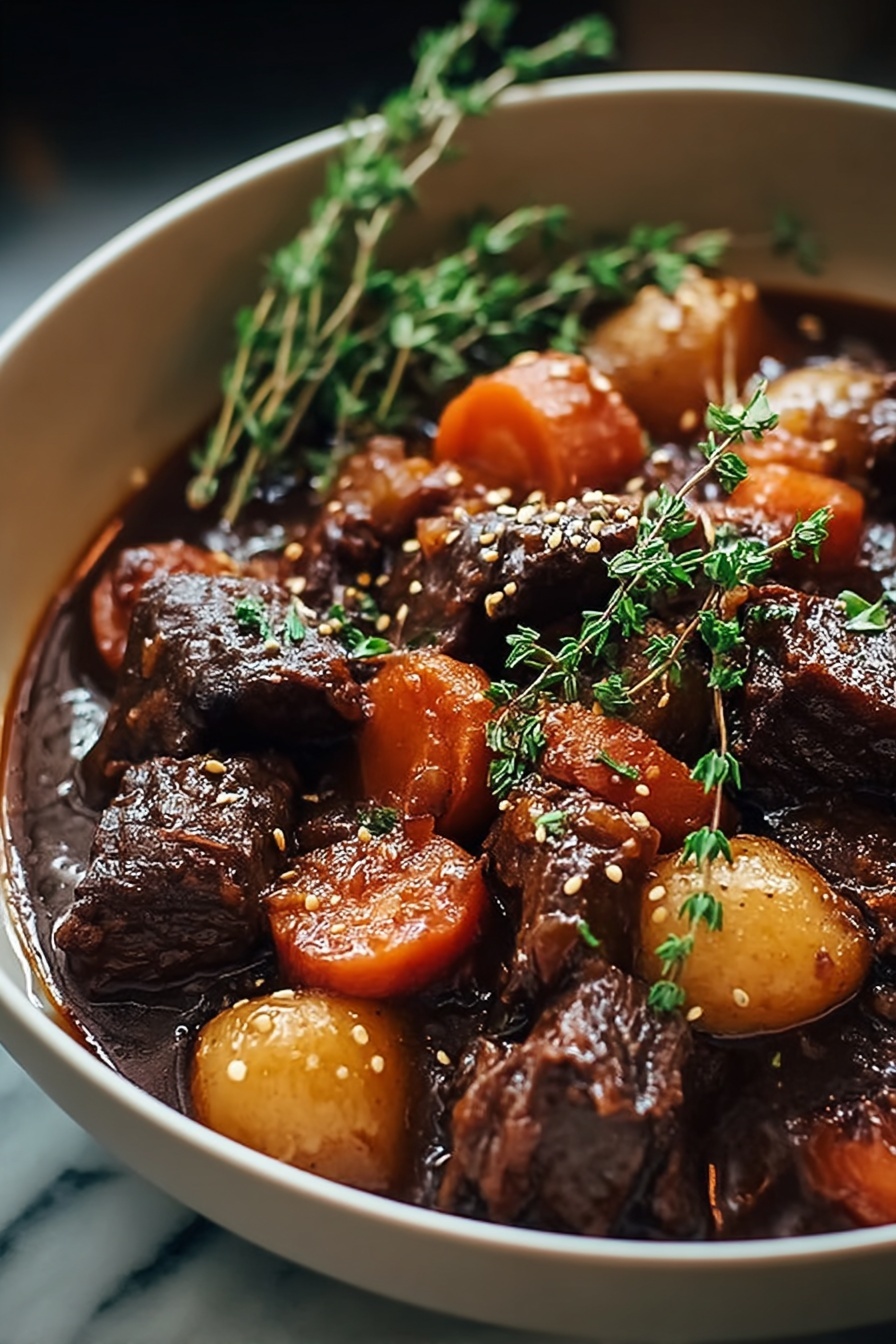 A bowl of meat and vegetables.