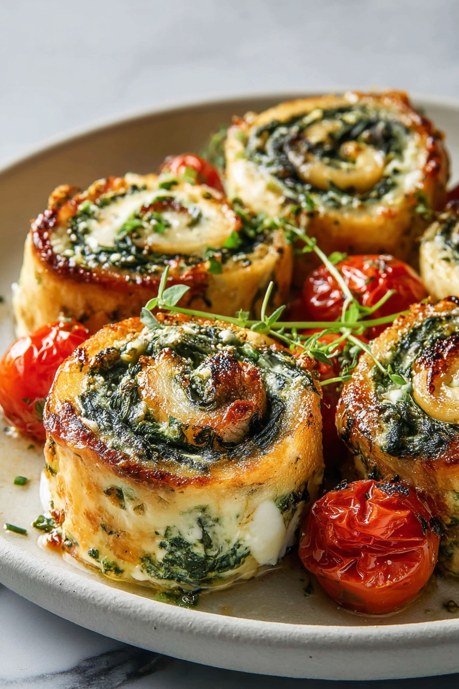 Spinach and ricotta rolls on a plate.