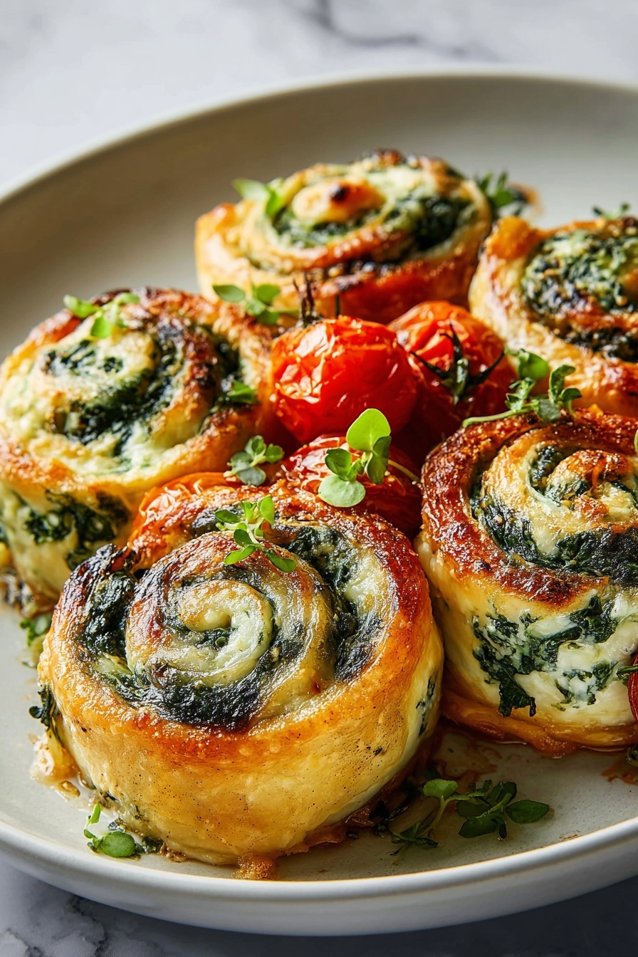 Spinach and Ricotta Rolls on a plate.
