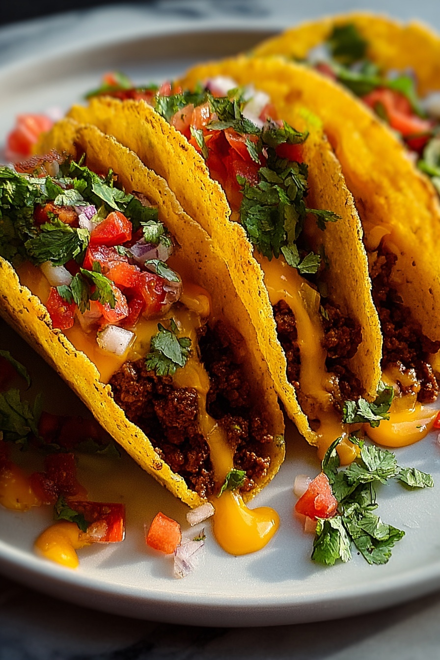 A plate of cheesy rotel tacos.