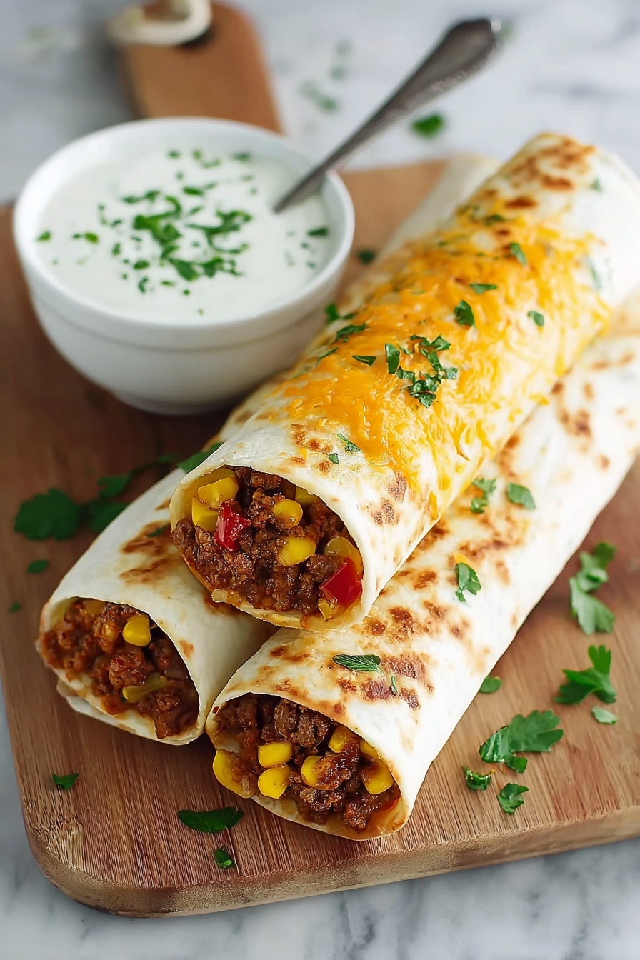 A burrito with cheese and corn.