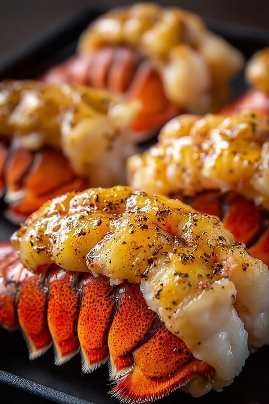 Garlic butter baked lobster tails.