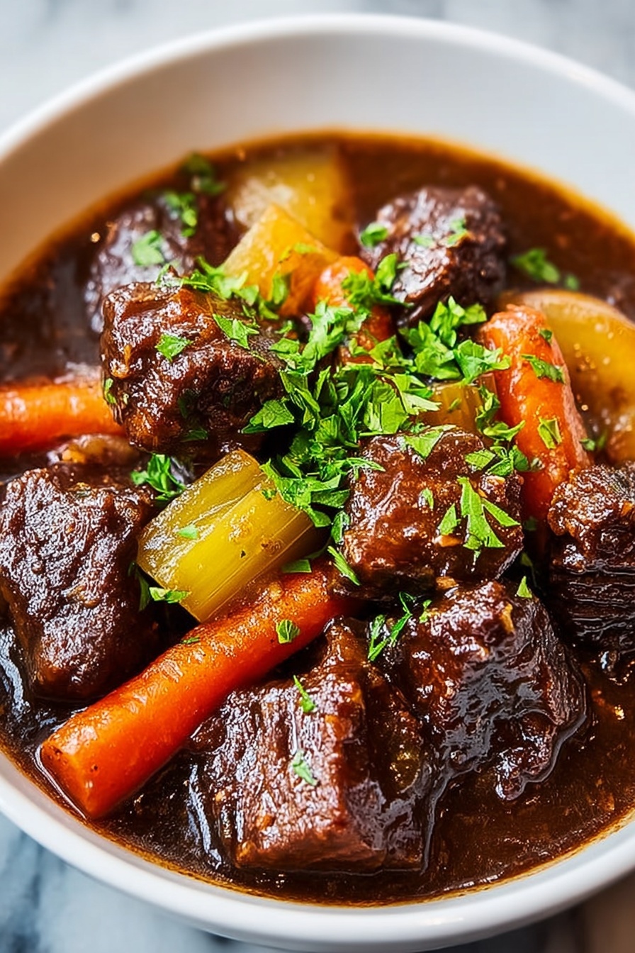 A close up of a crock pot with meat and vegetables.