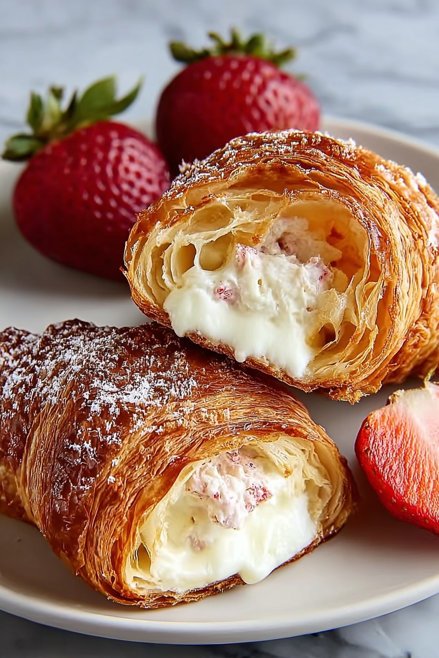 A plate of strawberry cheesecake crescents.