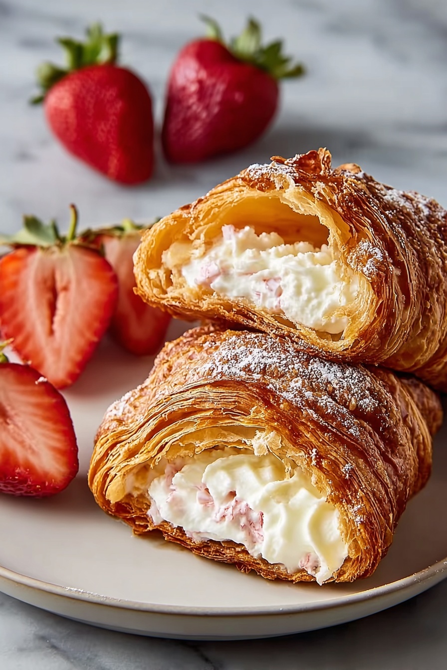 Strawberry cheesecake crescents with powdered sugar.