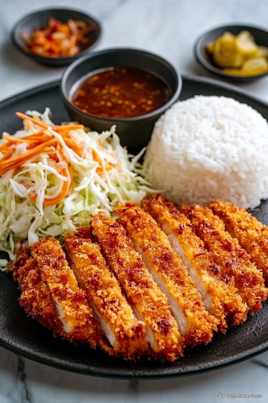 A plate of food with rice, salad, and meat.