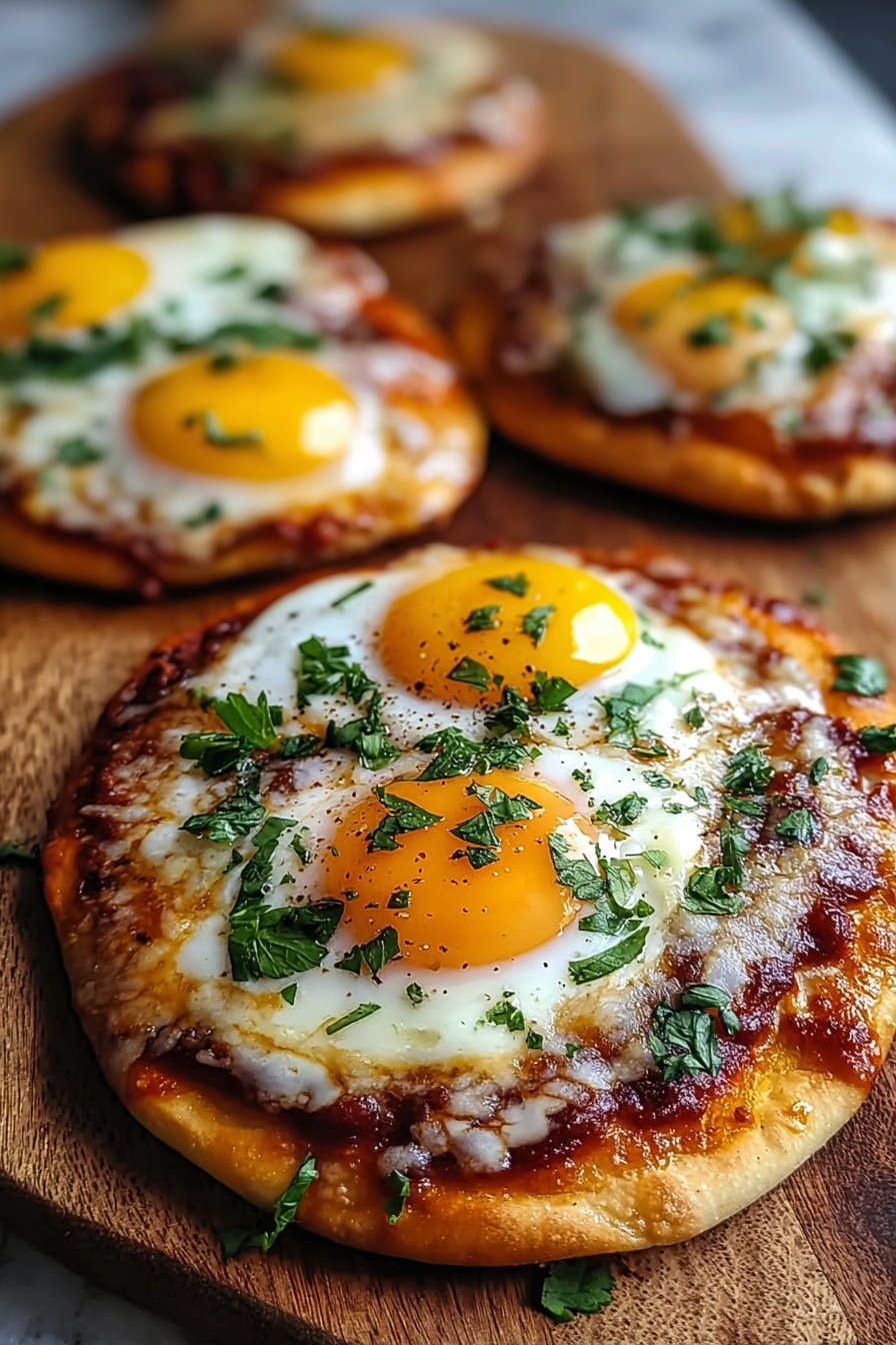 A breakfast pizza with eggs and spinach.