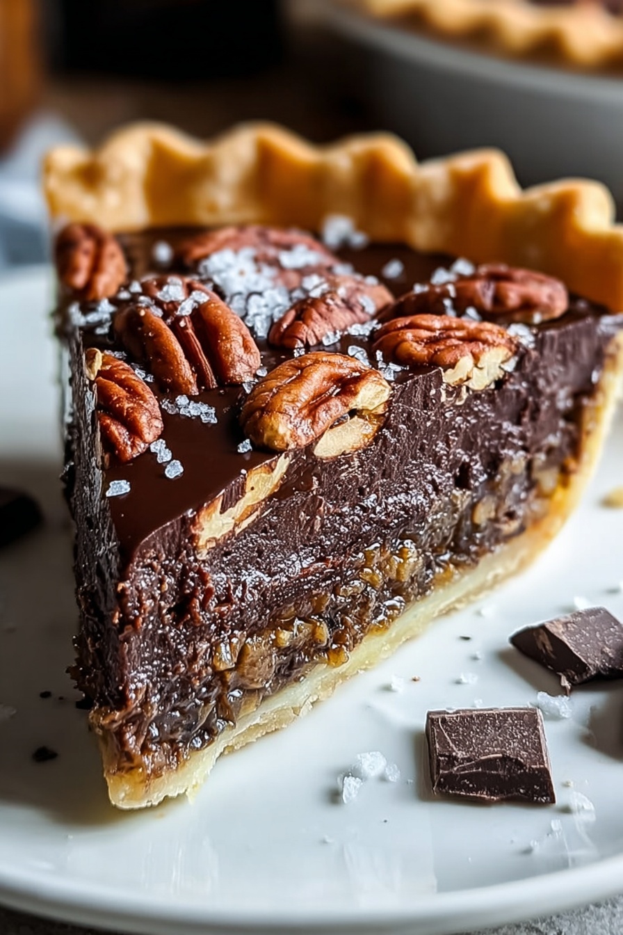 A slice of Texas Chocolate Pecan Pie.