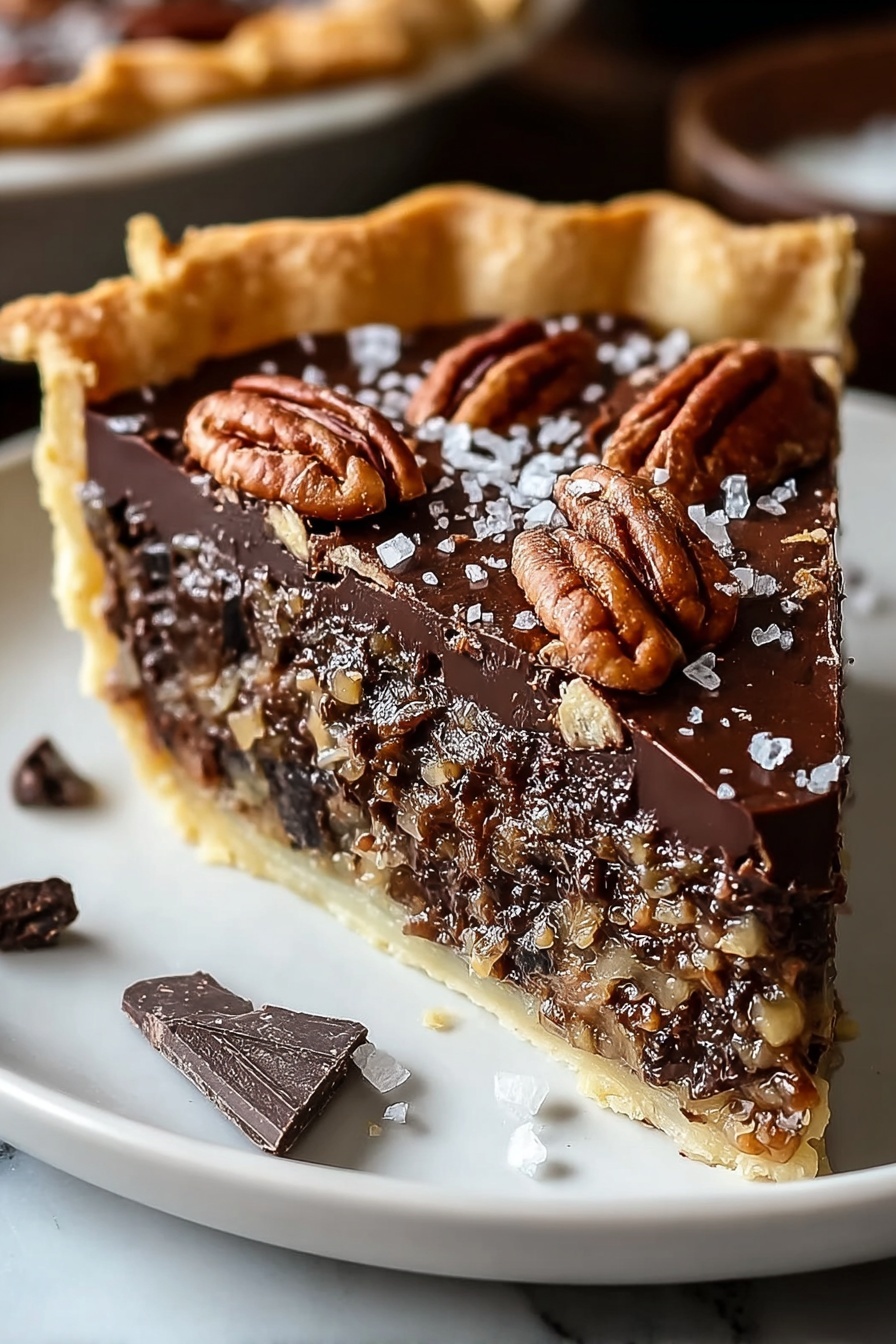 A slice of Texas Chocolate Pecan Pie.