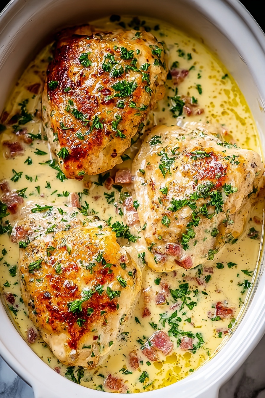 Chicken with herbs and sauce.