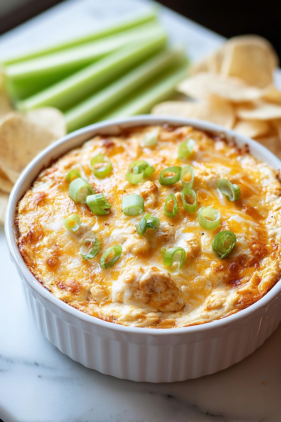 A white bowl filled with a buffalo chicken dip.