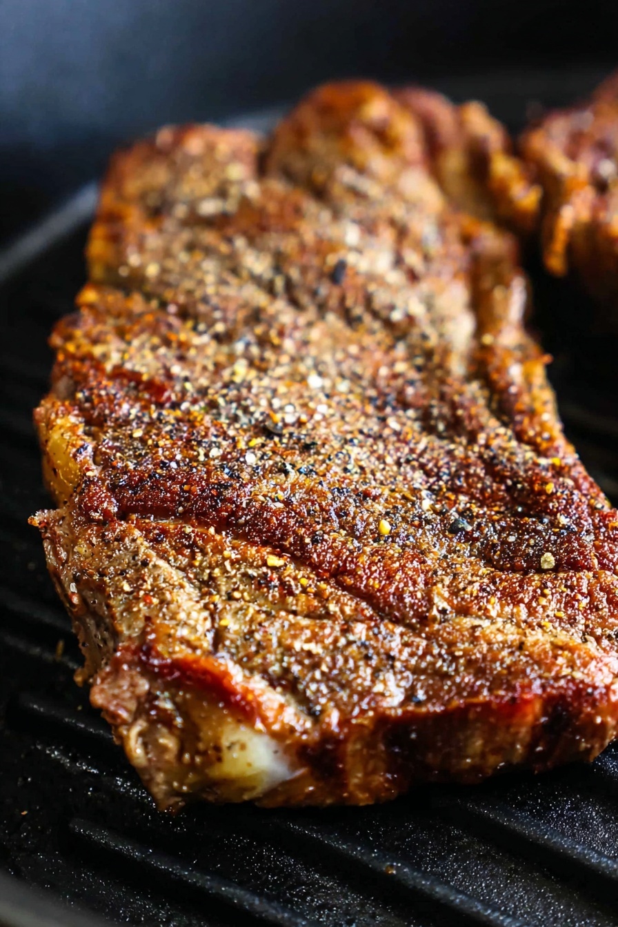 A piece of meat on a grill.