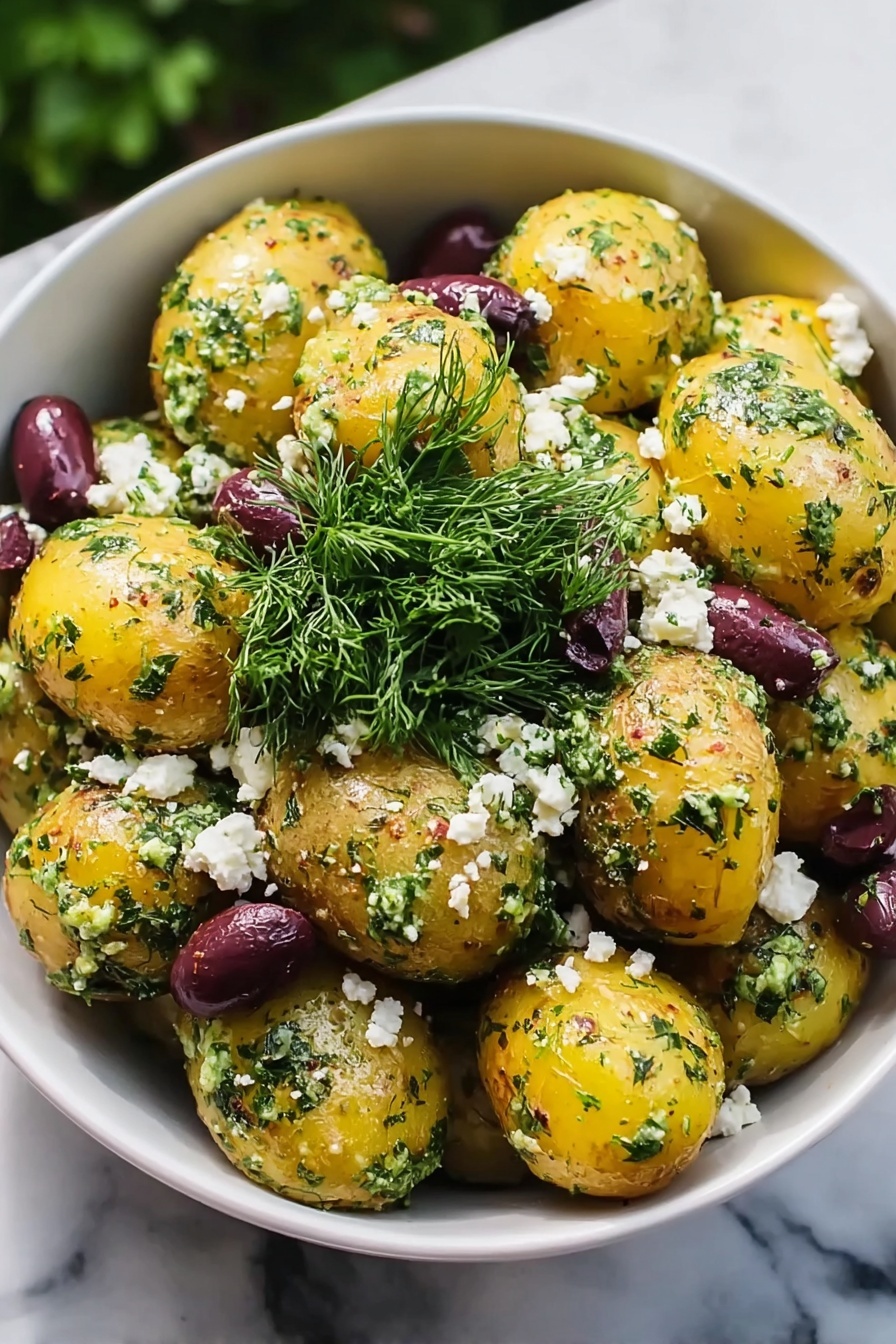 A bowl of fresh Mediterranean potato salad.
