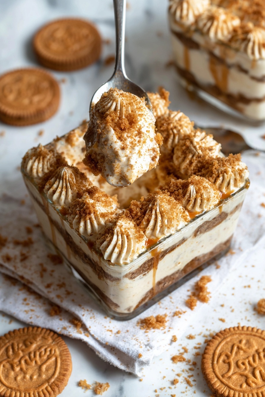 A dessert with a spoon in it.