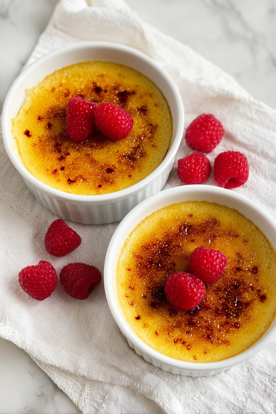 Two white bowls filled with vanilla creme brulee.