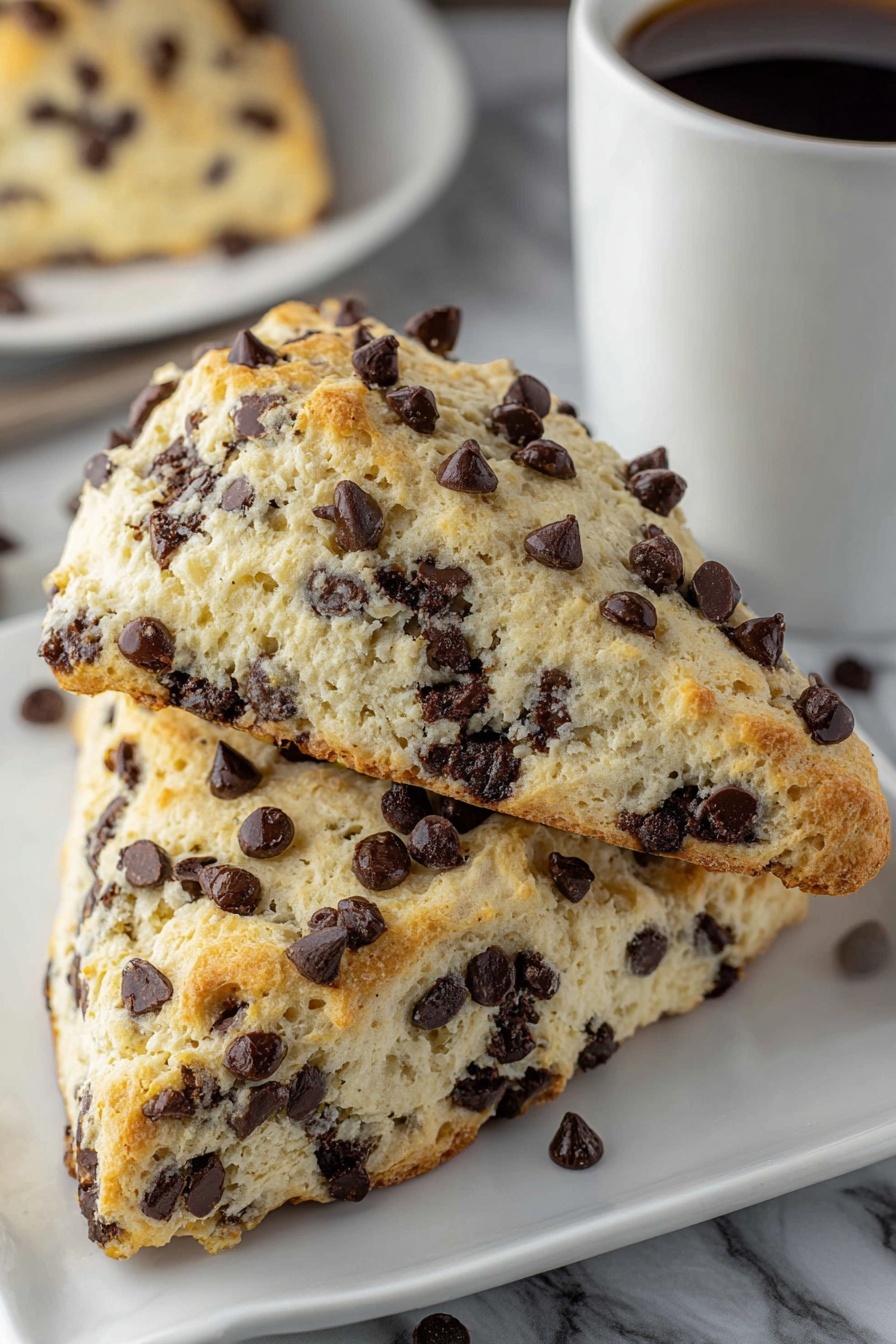 A stack of chocolate chip scones.