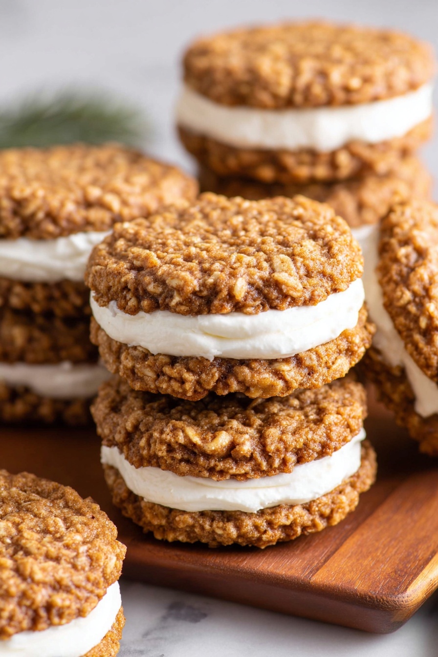 A stack of gingerbread oatmeal cream pies.