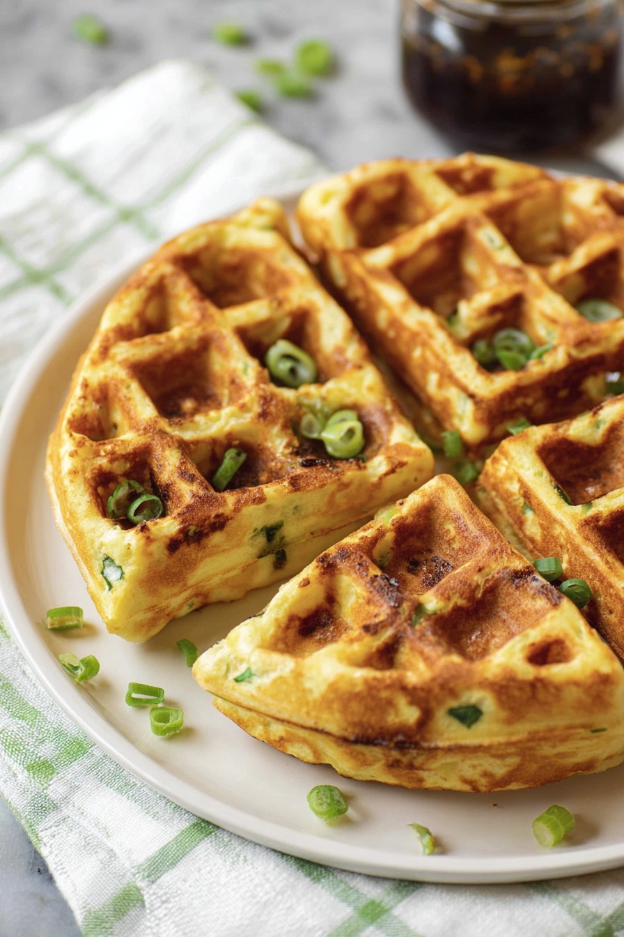 A plate of bacon cheddar waffles.