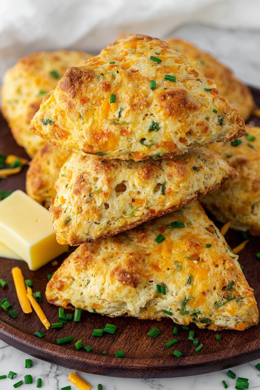 A stack of cheese and chive scones.
