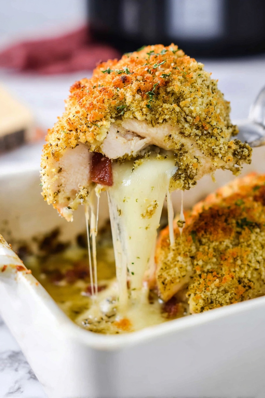 A piece of chicken rollatini being served.