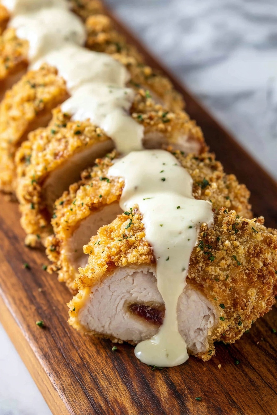 A piece of baked chicken cordon bleu.