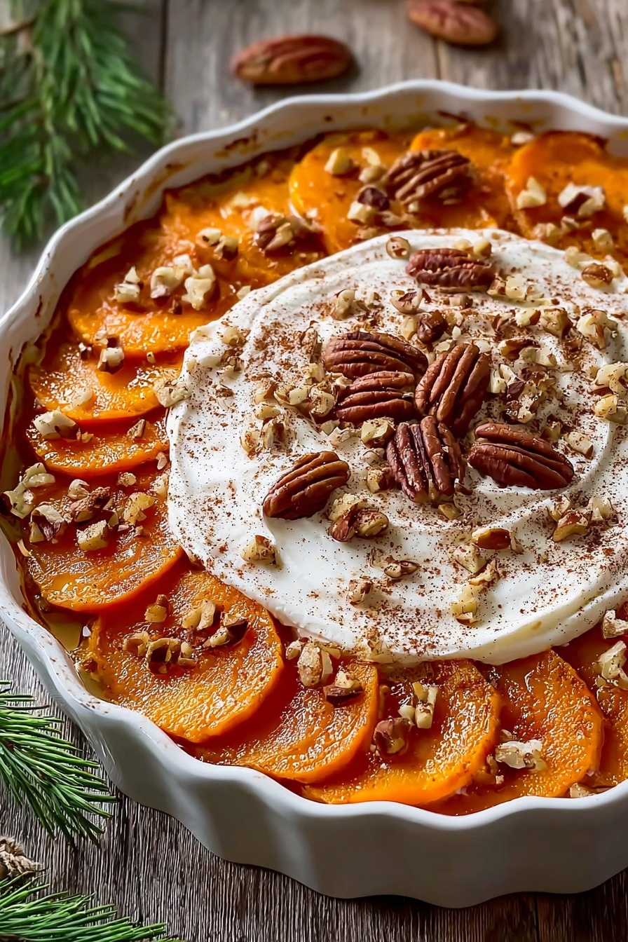 A dish of cinnamon scalloped sweet potatoes.
