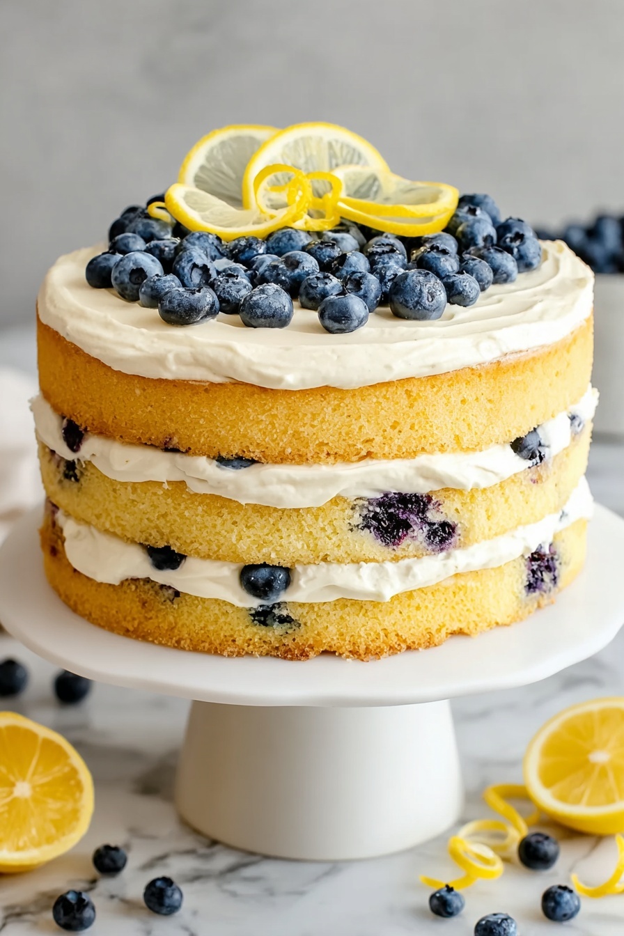 A slice of zesty lemon blueberry cake.