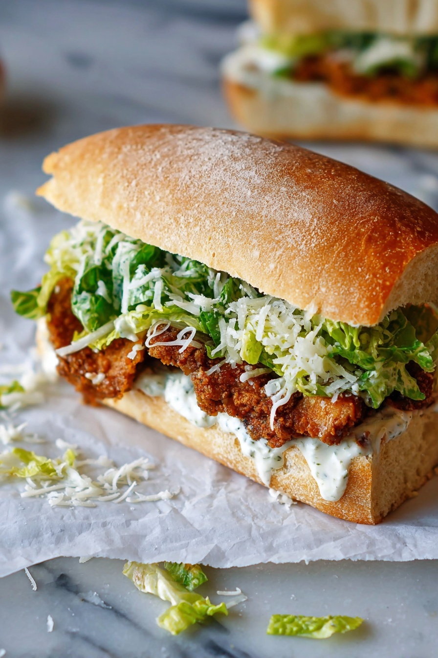 A crispy chicken Caesar sandwich.