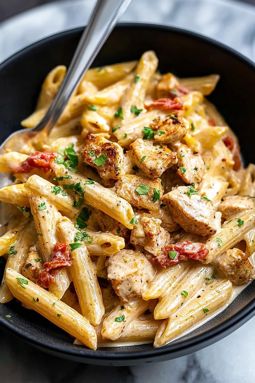A bowl of creamy cajun chicken pasta.